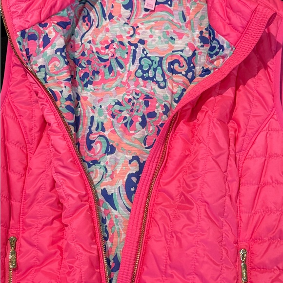 Lilly Pulitzer Skylar Flamingo Pink Vest Jacket  Gold Zippers Womans XL - Picture 7 of 8